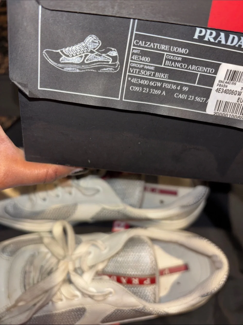 Prada Men’s Off-White Cream Mesh & Leather Sneakers